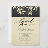 Invitation Elégante Fête des mariées Feuille Faux Gold (Devant)