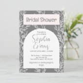 Invitation Elégante Fête des mariées Feuille gris et blanc (Debout devant)