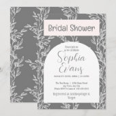 Invitation Elégante Fête des mariées Feuille gris et blanc (Devant / Derrière)
