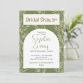 Invitation Elégante Fête des mariées Feuille verte et blanche (Debout devant)