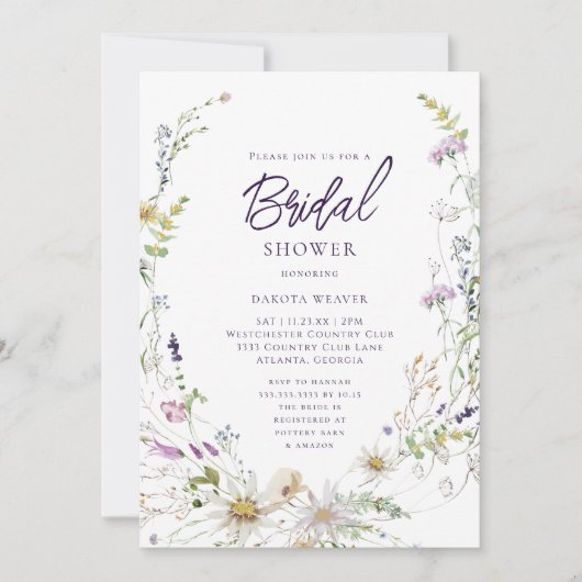 Invitation Élégante Fête des mariées Fleur sauvage (Devant)