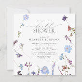 Invitation Elégante Fête des mariées Fleur sauvage bleu Dusty (Devant)