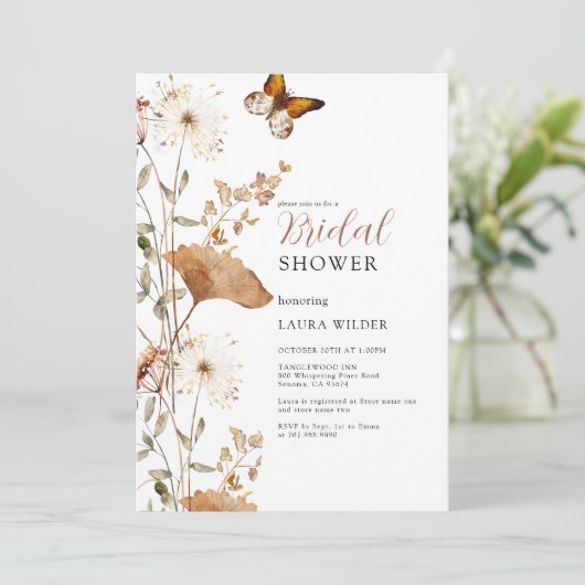 Invitation Élégante Fête des mariées Fleur sauvage Boho Terra (Debout devant)