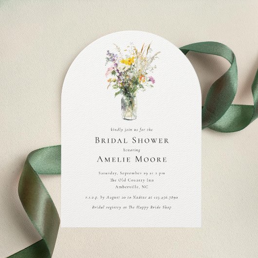 Invitation Elégante Fête des mariées Fleur sauvage Mason Jar