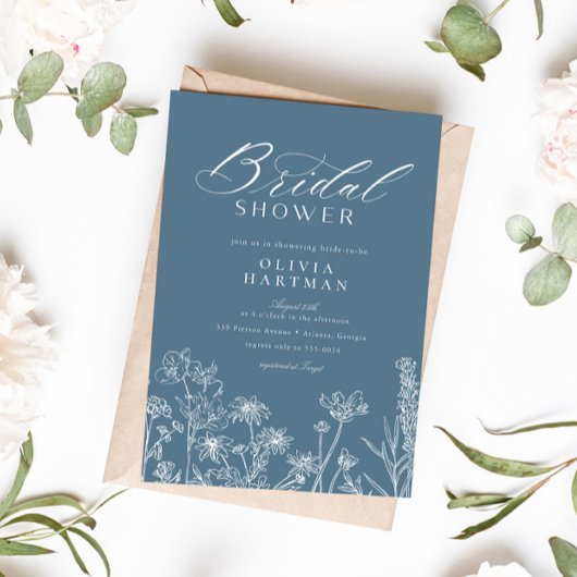 Invitation Elégante Fête des mariées Fleur sauvage rustique D