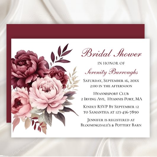 Invitation Elégante Fête des mariées Floral Aquarelle Peonies