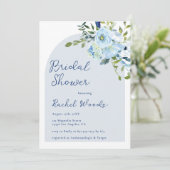 Invitation Elégante Fête des mariées Floral Dusty Blue Qr Cod (Debout devant)
