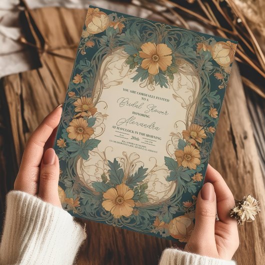 Invitation Elégante Fête des mariées florale Art Nouveau