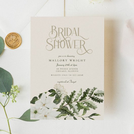 Invitation Elégante Fête des mariées Florale Blanche