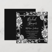 Invitation Elégante Fête des mariées florale blanche noire (Devant / Derrière)