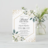 Invitation Elégante Fête des mariées florale blanche verte or (Debout devant)