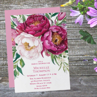 Invitation Élégante Fête des mariées florale blanche violette