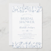 Invitation Elégante Fête des mariées florale bleu Dusty (Devant)