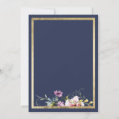 Invitation Elégante Fête des mariées florale bleu marine or r (Dos)