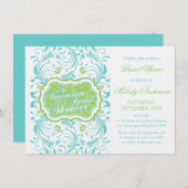 Invitation Elégante Fête des mariées florale bleu turquoise (Devant / Derrière)