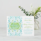 Invitation Elégante Fête des mariées florale bleu turquoise (Debout devant)