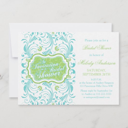 Invitation Elégante Fête des mariées florale bleu turquoise (Devant)