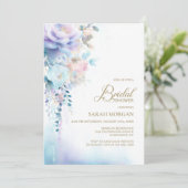 Invitation Elégante Fête des mariées Florale Bleue (Debout devant)