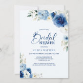 Invitation Elégante Fête des mariées Florale Bleue (Devant)