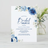 Invitation Elégante Fête des mariées Florale Bleue (Debout devant)