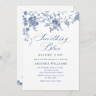 Invitation Elégante FÊTE DES MARIÉES Florale Bleue Victorienn