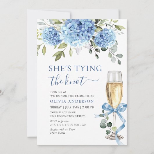 Invitation Elégante Fête des mariées Florale Blue Hydrangea (Devant)