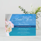 Invitation Elégante Fête des mariées Florale Blue Ocean Beach (Debout devant)