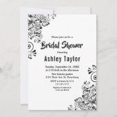 Invitation Elégante Fête des mariées Florale Boho Noir Et Bla (Devant)