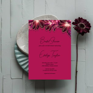 Invitation Elégante Fête des mariées florale bordeaux