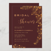 Invitation Elégante Fête des mariées florale bordeaux foncé e (Devant / Derrière)