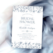 Invitation Elégante Fête des mariées florale botanique bleu D