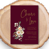 Invitation Elégante Fête des mariées Florale Bourgogne Or