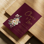 Invitation Elégante Fête des mariées Florale Bourgogne Or