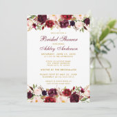 Invitation Elégante Fête des mariées Florale Bourgogne Or (Debout devant)