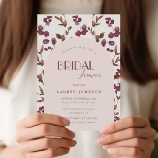 Invitation Elégante Fête des mariées florale bourguignonne