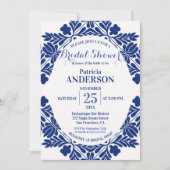 Invitation Elégante Fête des mariées florale classique bleu e (Devant)