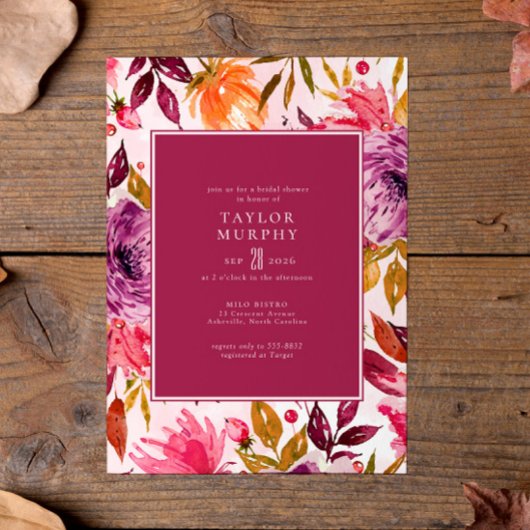 Invitation Élégante Fête des mariées florale de la chute Mage