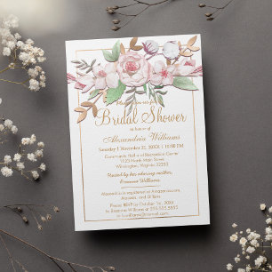 Invitation Élégante Fête des mariées florale de Monnaie Rose 