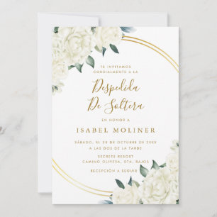 Invitation Elégante Fête des mariées Florale d'ivoire or espa