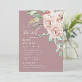Invitation Elégante Fête des mariées florale Dusty Rose (Debout devant)