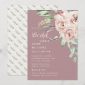 Invitation Elégante Fête des mariées florale Dusty Rose (Devant / Derrière)