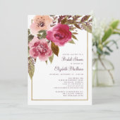 Invitation Elégante Fête des mariées florale géométrique or (Debout devant)