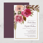 Invitation Elégante Fête des mariées florale géométrique or (Devant / Derrière)