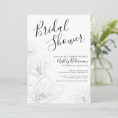 Invitation Elégante Fête des mariées florale noire blanche (Debout devant)