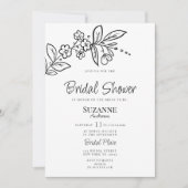 Invitation Elégante Fête des mariées florale noire blanche si (Devant)