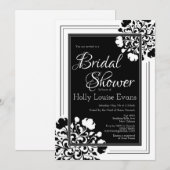 Invitation Elégante Fête des mariées florale noire et blanche (Devant / Derrière)
