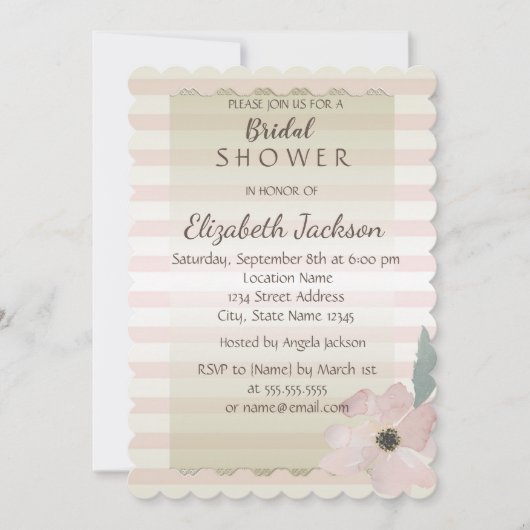 Invitation Élégante Fête des mariées florale rayée chic (Devant)