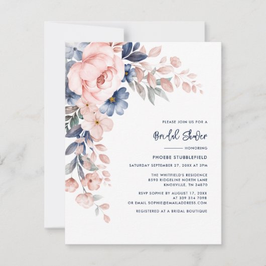 Invitation Élégante Fête des mariées florale rose (Devant)