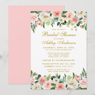 Invitation Élégante Fête des mariées florale rose
