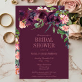 Invitation Élégante Fête des mariées florale rose-bleu bordea